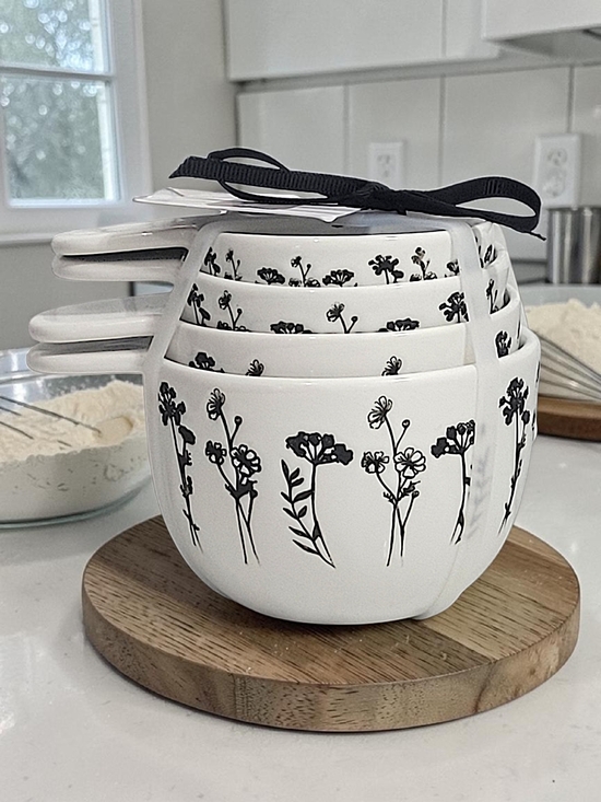 Ciroa Other - Ciroa Ceramic Black Floral Design Measuring Cup Set Of 4